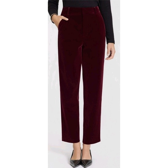 a new day Pants - Women's Mid-Rise Velvet Tapered Trousers - A New Day Wine Wine Red Size 0